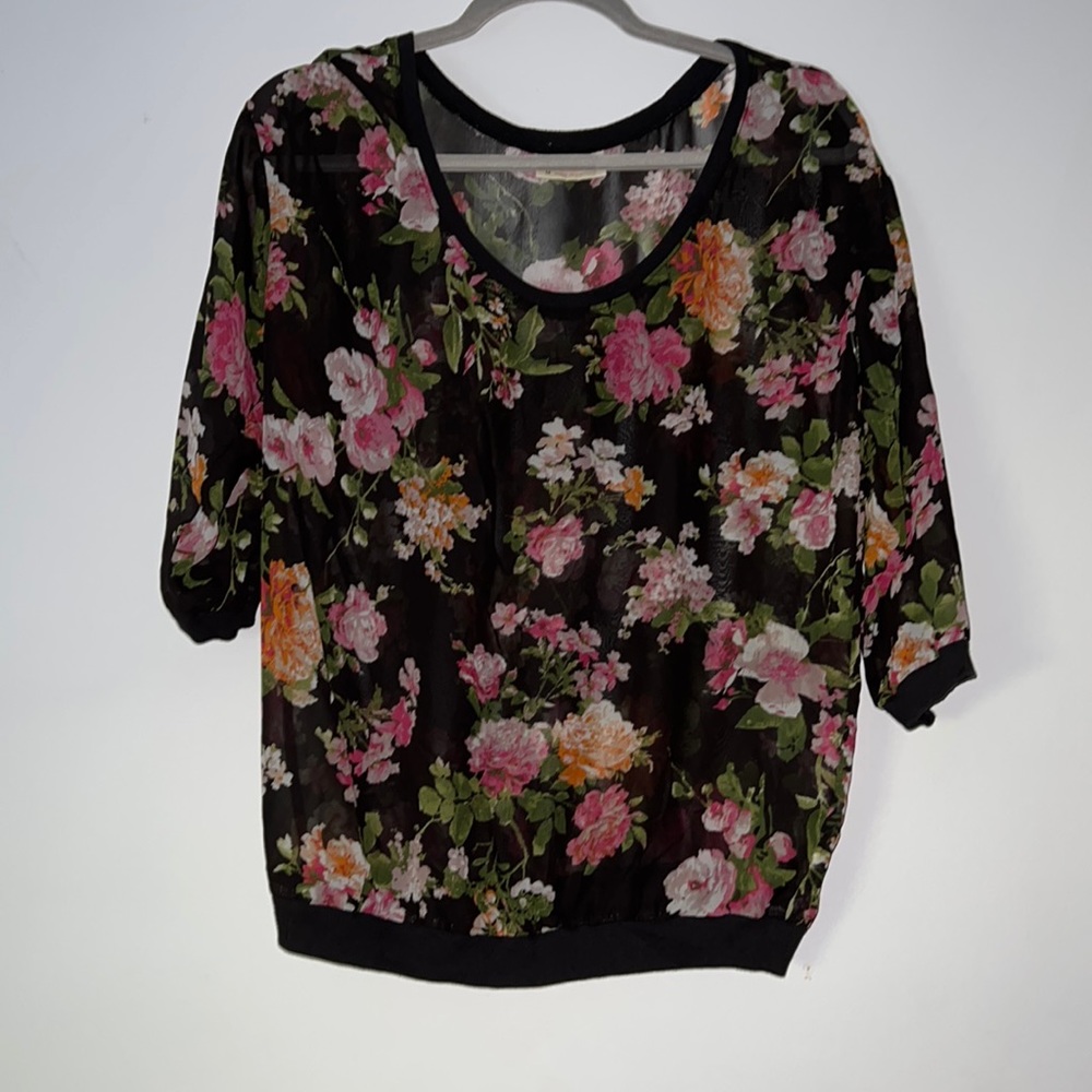 M Bobbie Brooks Sheer Floral Blouse.